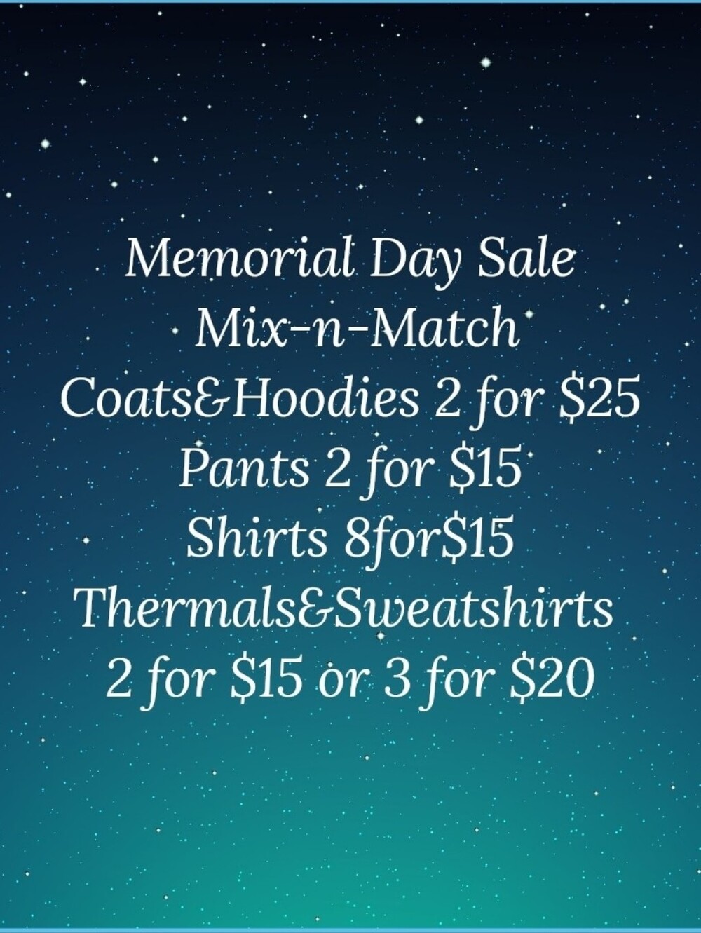 Memorial Day Sale Graphic - Teal to Navy Starry Background